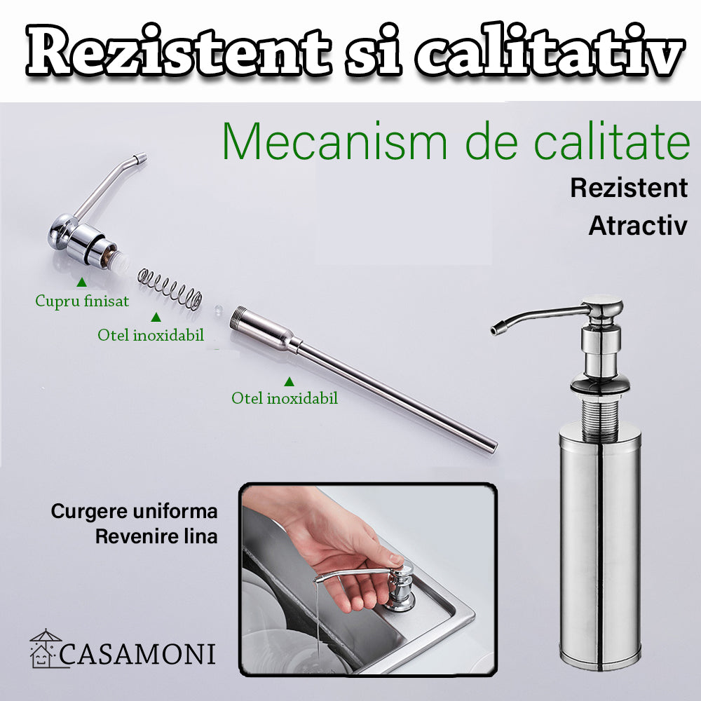 Set chiuveta multifunctionala cu accesorii, baterie cu dus extractibil cu 3 tipuri de jet si cascada, dispenser sapun de lux, gri antracit, 75x46 cm