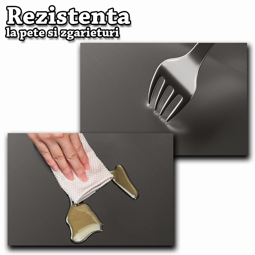 Set chiuveta multifunctionala cu accesorii, baterie cu dus extractibil cu 3 tipuri de jet si cascada, dispenser sapun de lux, gri antracit, 75x46 cm