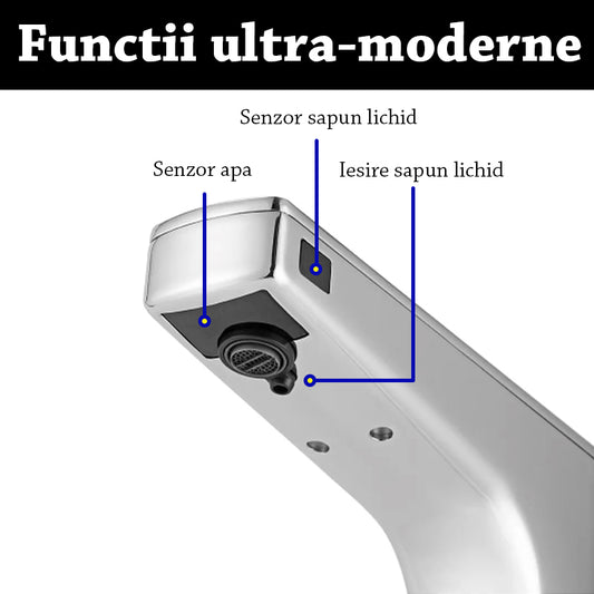 Baterie lavoar baie inteligenta 2 in 1 cu senzor de miscare si dozator de sapun incorporat