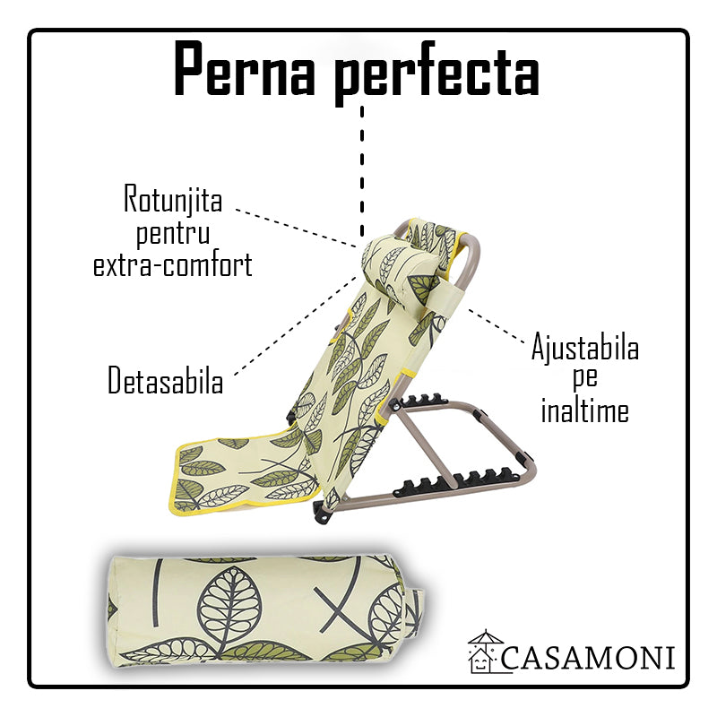 Suport inaltator reglabil pentru spate, cu pad anti-alunecare, 6 pozitii de inclinare, tetiera detasabila, pentru pat, din material perforat, model inflorat, verde cream, 50x60 cm