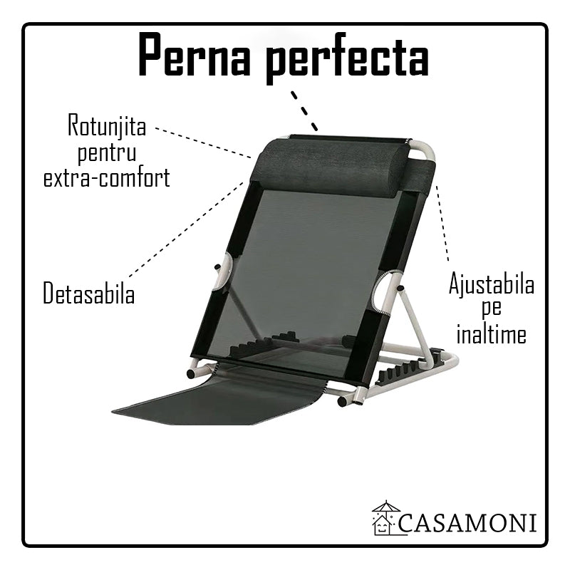 Suport inaltator reglabil pentru spate, cu pad anti-alunecare, 6 pozitii de inclinare, tetiera detasabila, pentru pat, din material perforat, model negru respirabil, negru, 50x60 cm