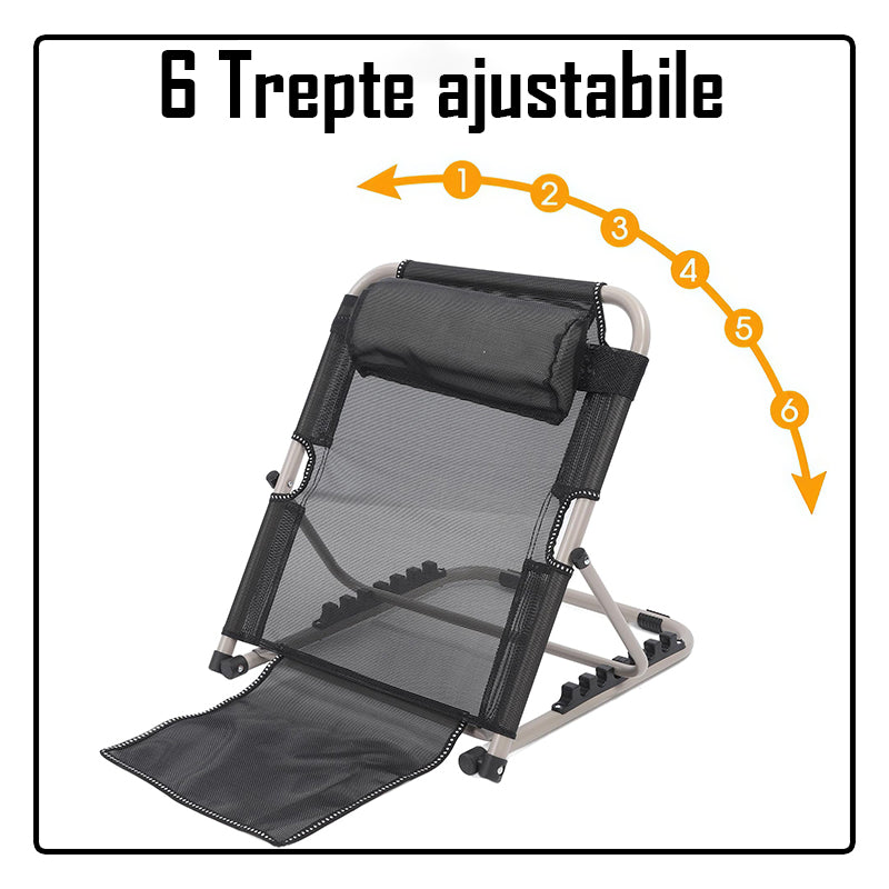 Suport inaltator reglabil pentru spate, cu pad anti-alunecare, 6 pozitii de inclinare, tetiera detasabila, pentru pat, din material perforat, model negru respirabil, negru, 50x60 cm