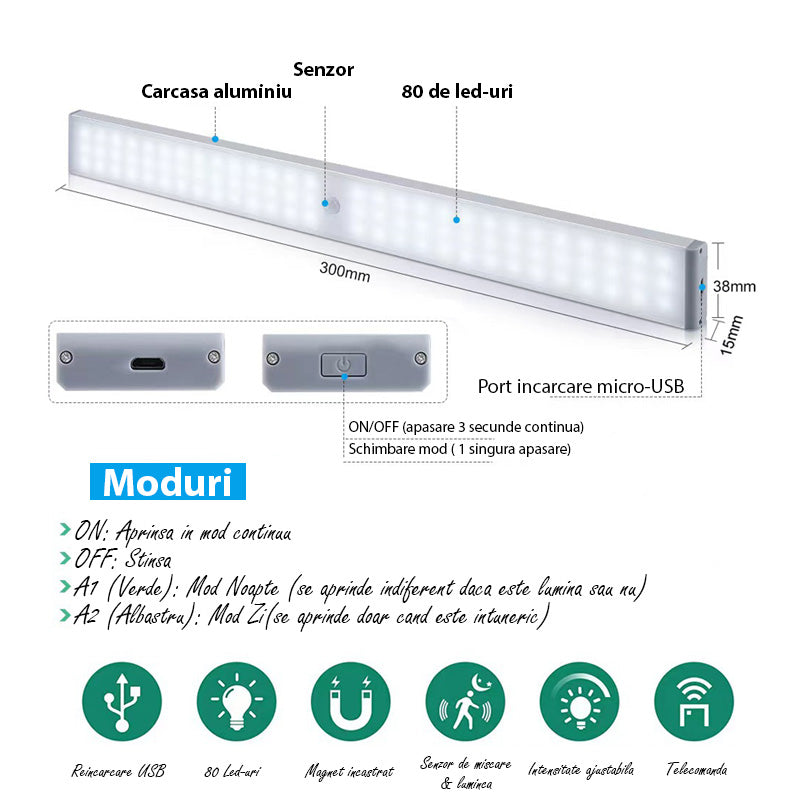 caracteristici lampa led cu acumulator si telecomanda 30 cm